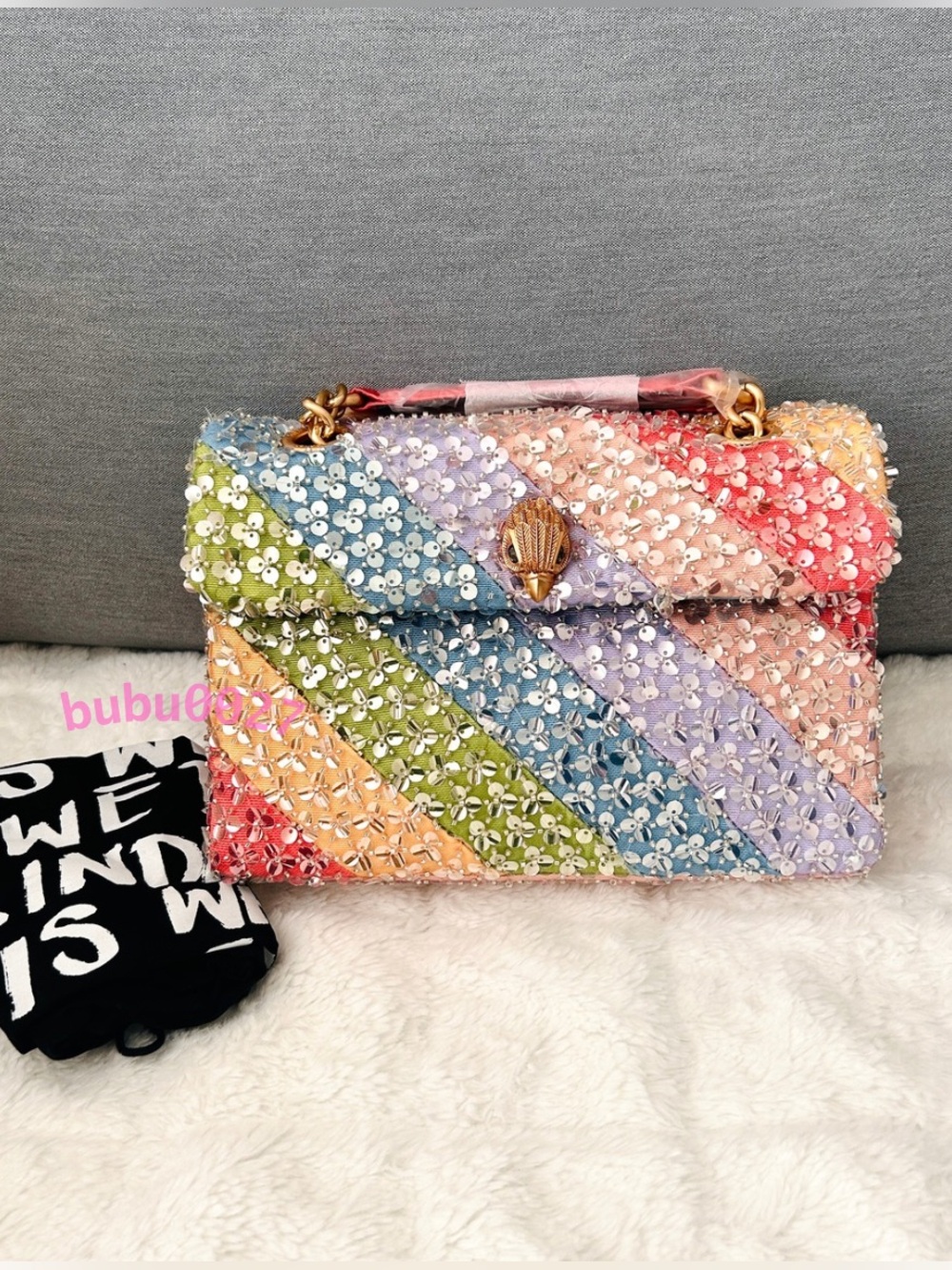 NWT🌈Kurt Geiger London Large Kensington Sequin Rainbow Convertible Shoulder Bag